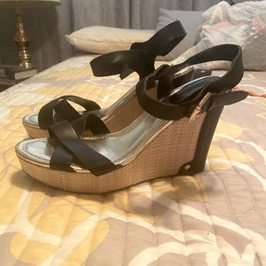 Black Liz Claiborne black wedge sandals.